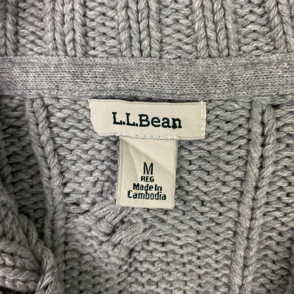 LL Bean Full Zip Cardigan Sweater Women's Medium Gray Cable Knit Chunky 517893 - Picture 5 of 12
